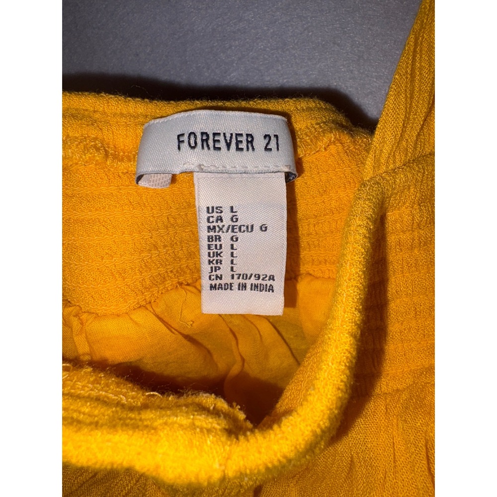 Forever 21 Yellow Embroidered Halter Mini Dress Floral Bird Tassel Large - Picture 7 of 11